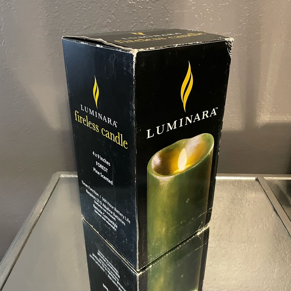 NIB Luminara Large Fireless Candle 4” x 9” Forest Pine Scent